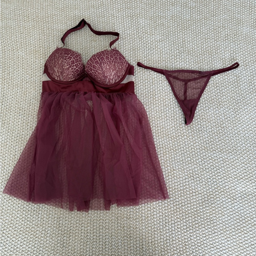 Victoria's Secret Deep Red Lace Chemise Set
